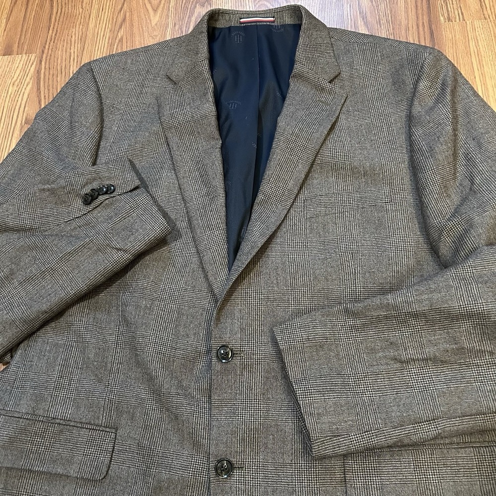 Tommy Hilfiger Mens Glen Plaid Wool Brown Modern Fit Blazer 48L NWOT Suit Jacket